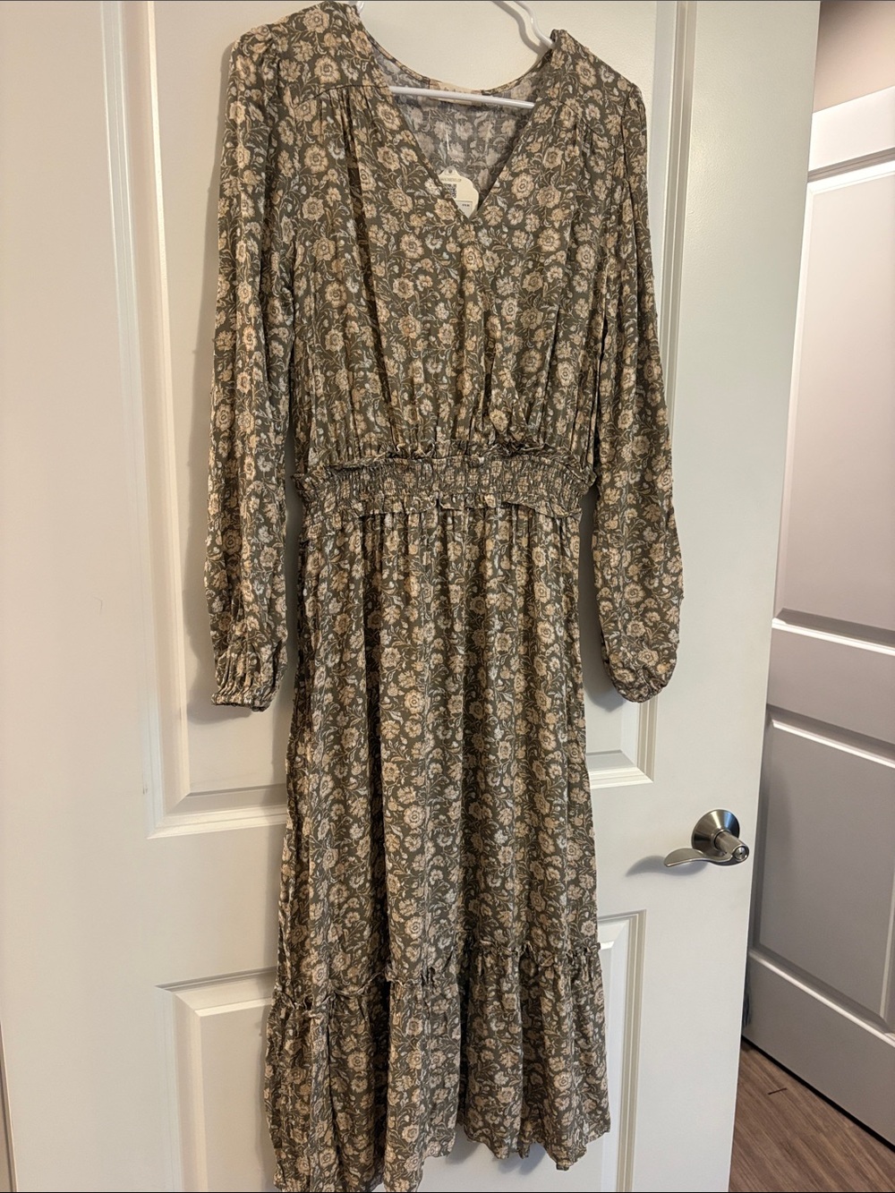 Altar'd State Olive Floral Smocked Midi Dress